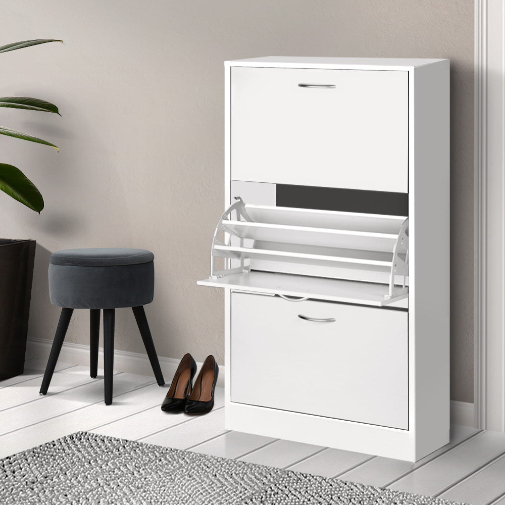 Artiss 3 Tier Shoe Cabinet - White - Newstart Furniture