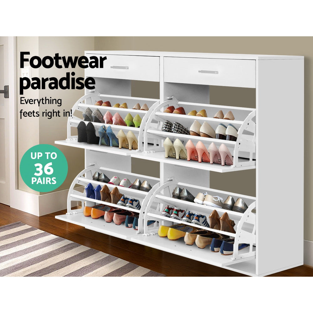 Artiss 36 Pairs Shoe Cabinet Rack Organisers Storage Shelf Drawer Cupboard White - Newstart Furniture