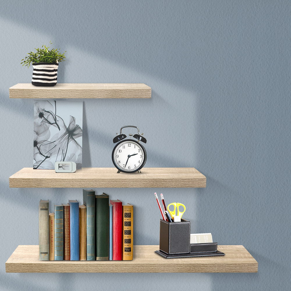 Artiss 3pcs Wall Floating Shelf Set DIY Mount Storage Book Display Rack Oak - Newstart Furniture