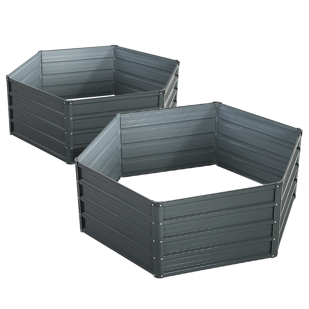 Greenfingers Galvanised Raised Garden Bed Set, 2 Pack, 130x130x46cm