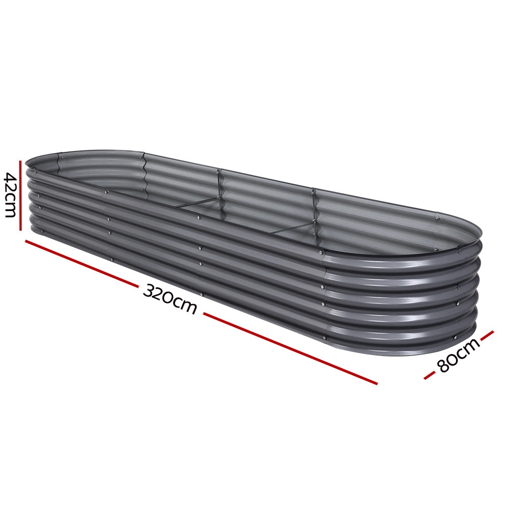 Oval Galvanised Raised Garden Bed Planter Box 320x80x42cm