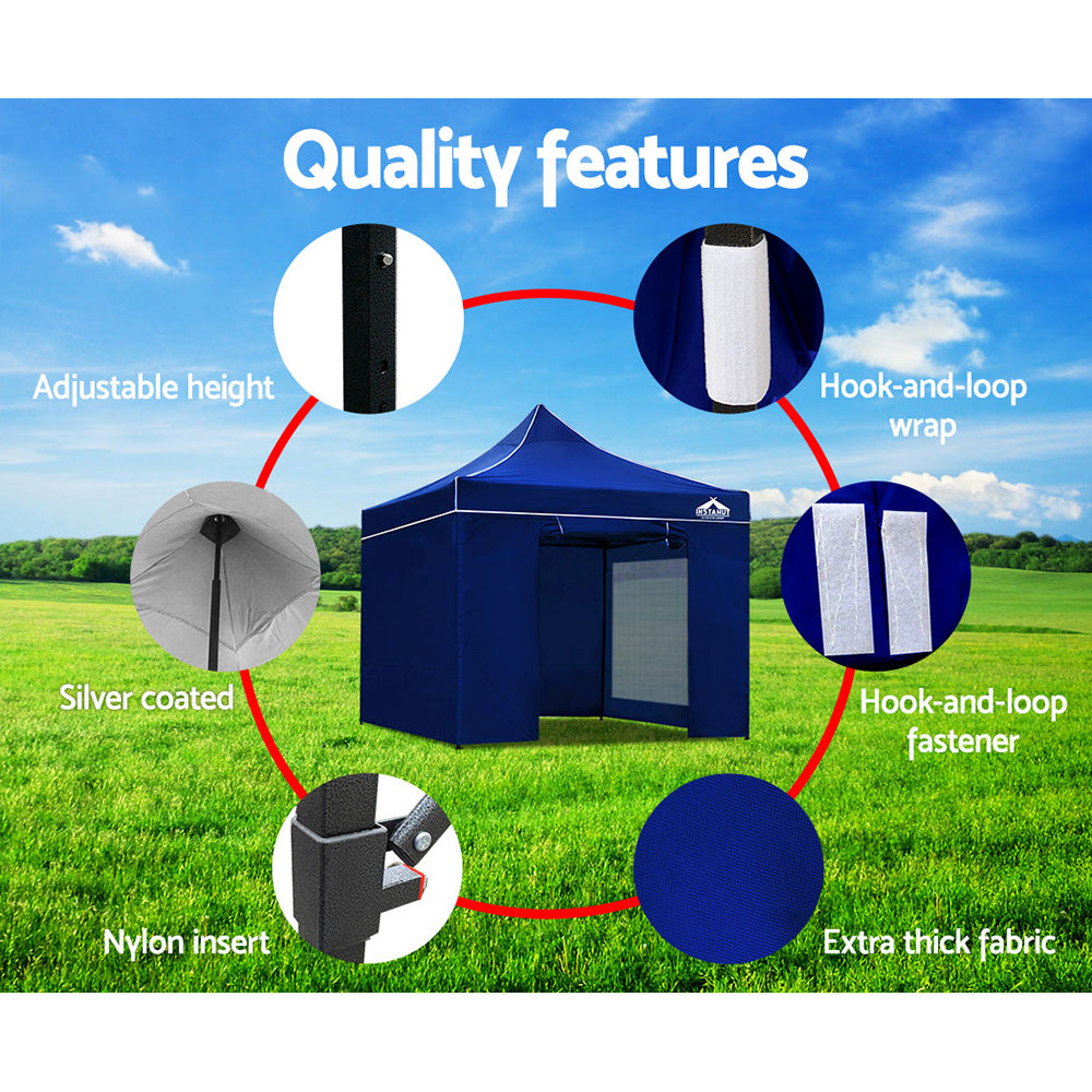 Instahut Gazebo Pop Up Marquee 3x3m Folding Wedding Tent Gazebos Shade Blue - Newstart Furniture