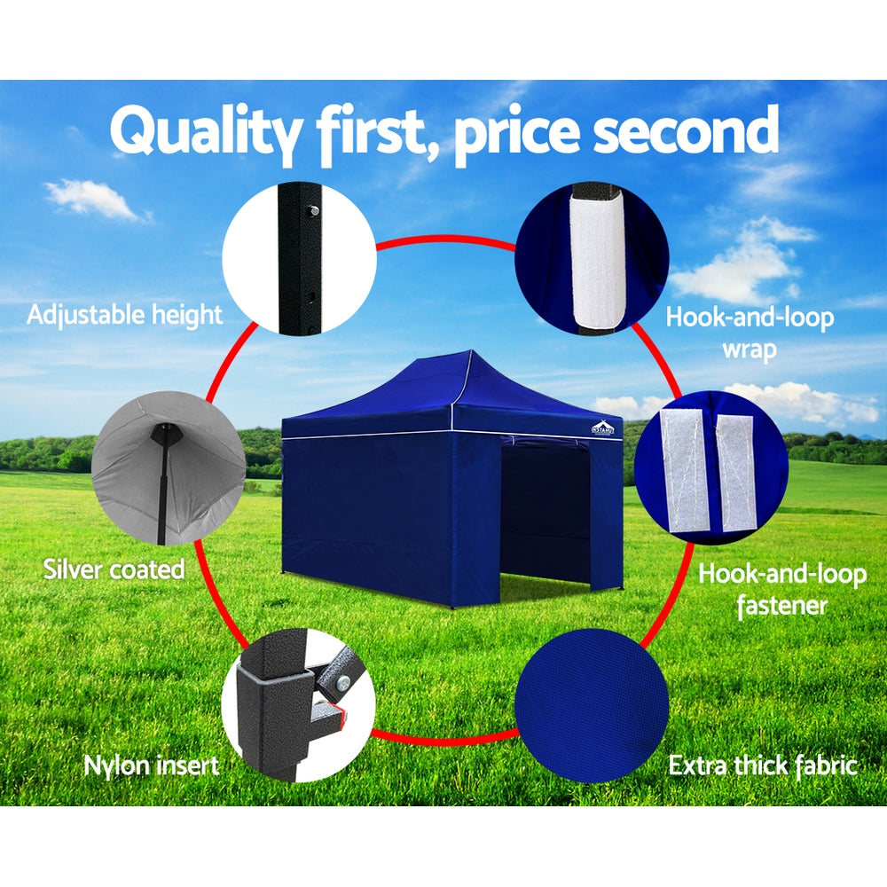 Instahut Gazebo Pop Up Marquee 3x4.5m Folding Wedding Tent Gazebos Shade Blue - Newstart Furniture