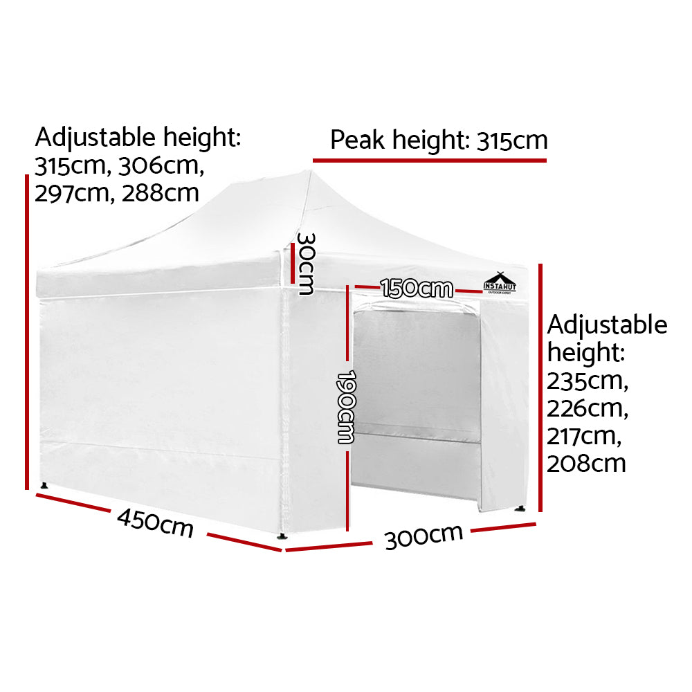 Instahut Gazebo Pop Up Marquee 3x4.5m Folding Wedding Tent Gazebos Shade White - Newstart Furniture