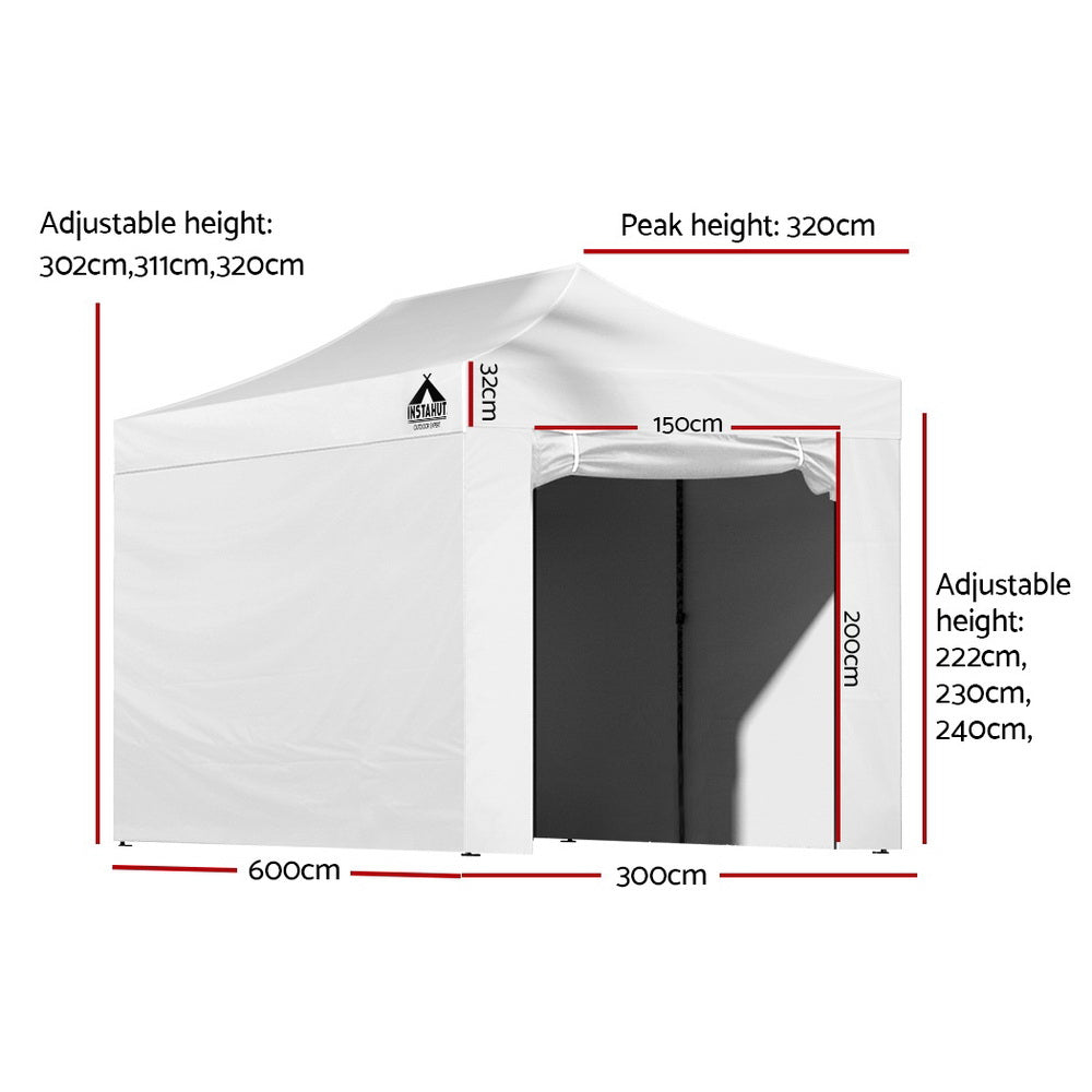 Instahut Gazebo Pop Up Marquee 3x6m Folding Wedding Tent Gazebos Shade White