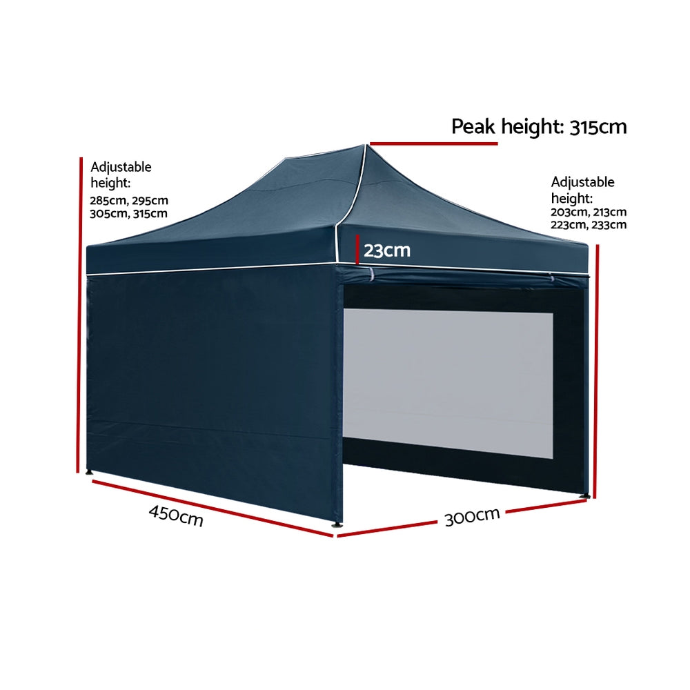 Instahut Gazebo Pop Up Marquee 3x4.5 Folding Wedding Tent Gazebos Shade Navy - Newstart Furniture