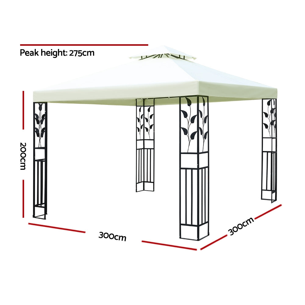 Instahut Gazebo 3x3m Party Marquee Outdoor Wedding Event Tent Iron Art Canopy White - Newstart Furniture