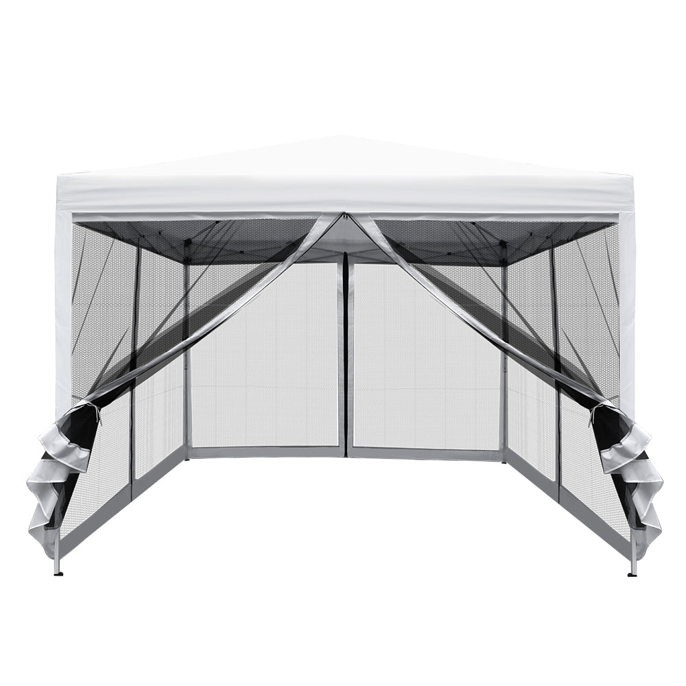 Instahut Gazebo Pop Up Marquee 3x3 Wedding Side Mesh Wall Outdoor Gazebos White - Newstart Furniture