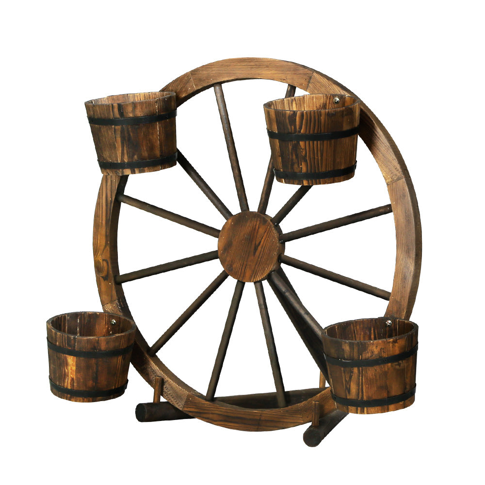 Gardeon Garden Ornaments Decor Wooden Wagon Wheel Rustic Outdoor Planter flower - Newstart Furniture