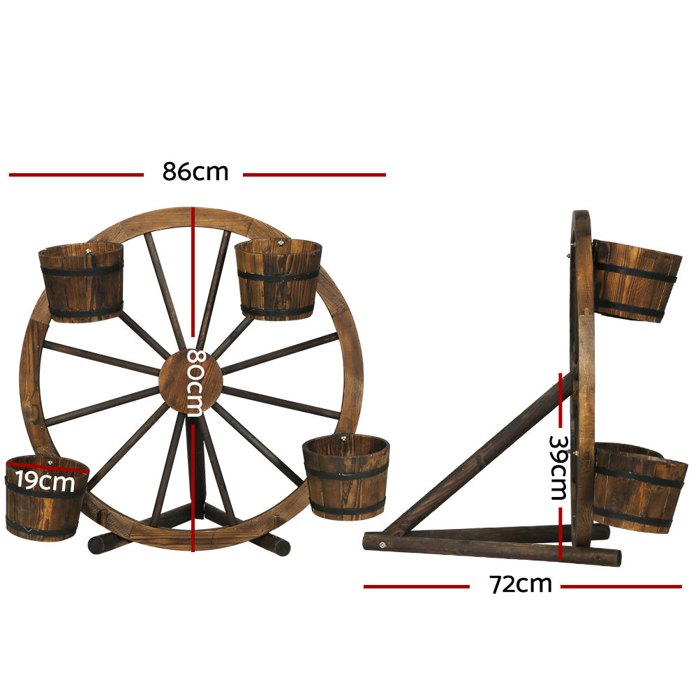 Gardeon Garden Ornaments Decor Wooden Wagon Wheel Rustic Outdoor Planter flower - Newstart Furniture