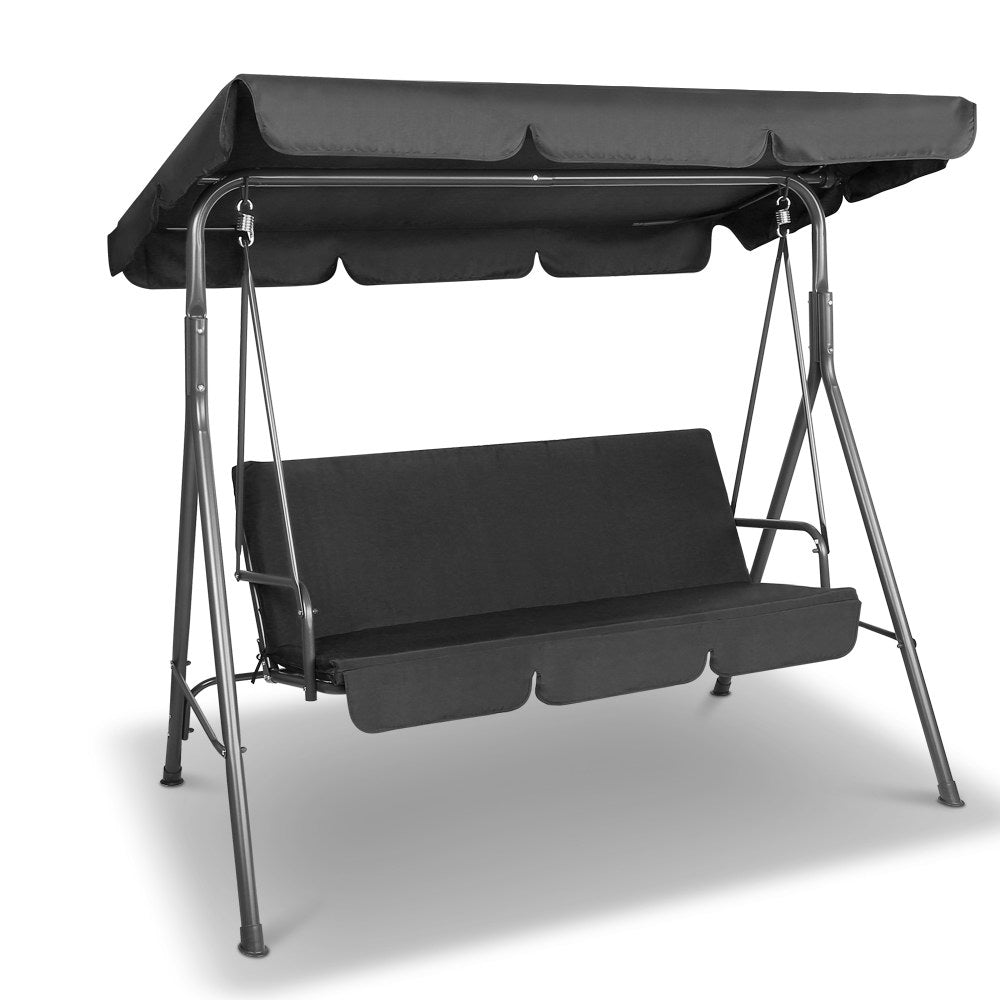 Gardeon Outdoor Furniture Swing Chair Hammock 3 Seater Bench Seat Canopy Black - Newstart Furniture