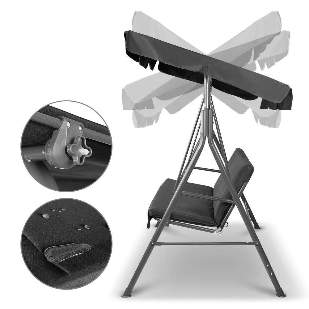 Gardeon Outdoor Furniture Swing Chair Hammock 3 Seater Bench Seat Canopy Black - Newstart Furniture