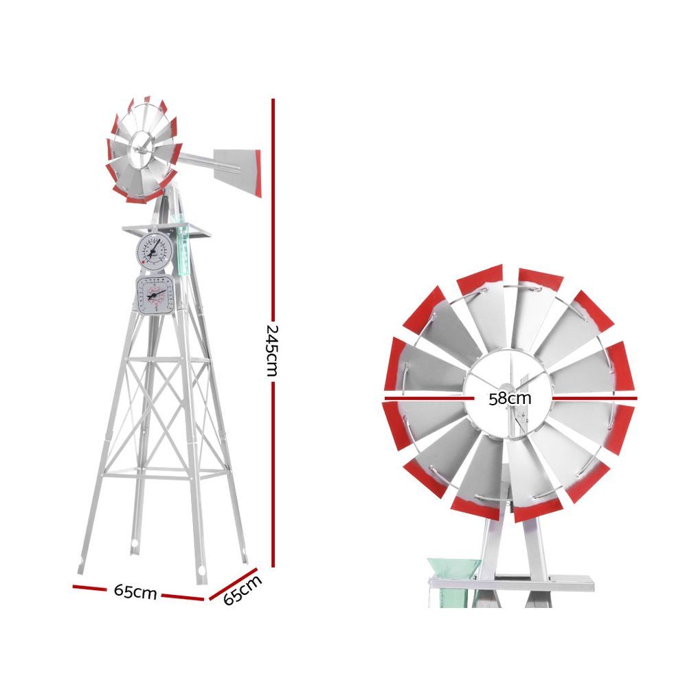 Garden Windmill 8FT 245cm Metal Ornaments Outdoor Decor Ornamental Wind Will - Newstart Furniture