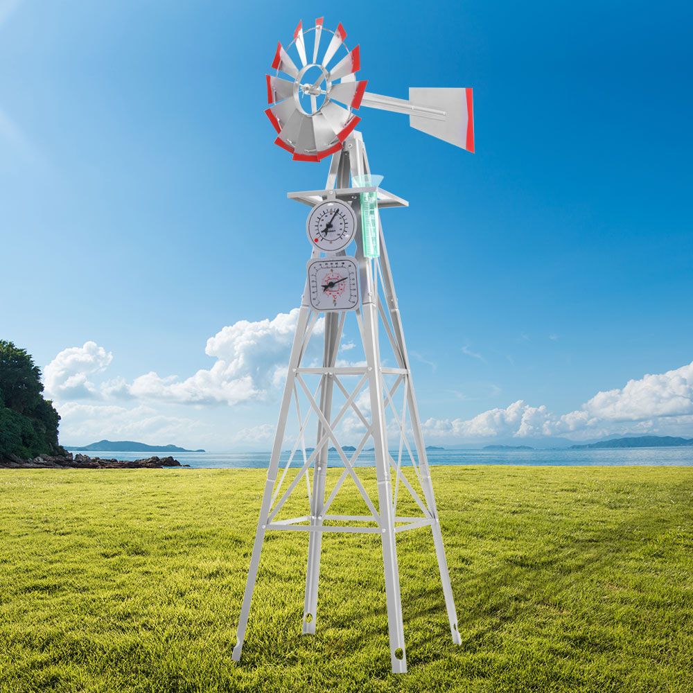 Garden Windmill 8FT 245cm Metal Ornaments Outdoor Decor Ornamental Wind Will - Newstart Furniture