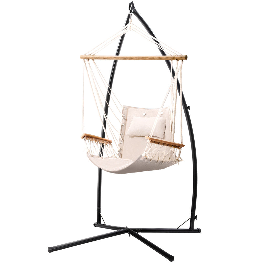 Gardeon Outdoor Hanging Hammock Chair with Steel Stand | Cream