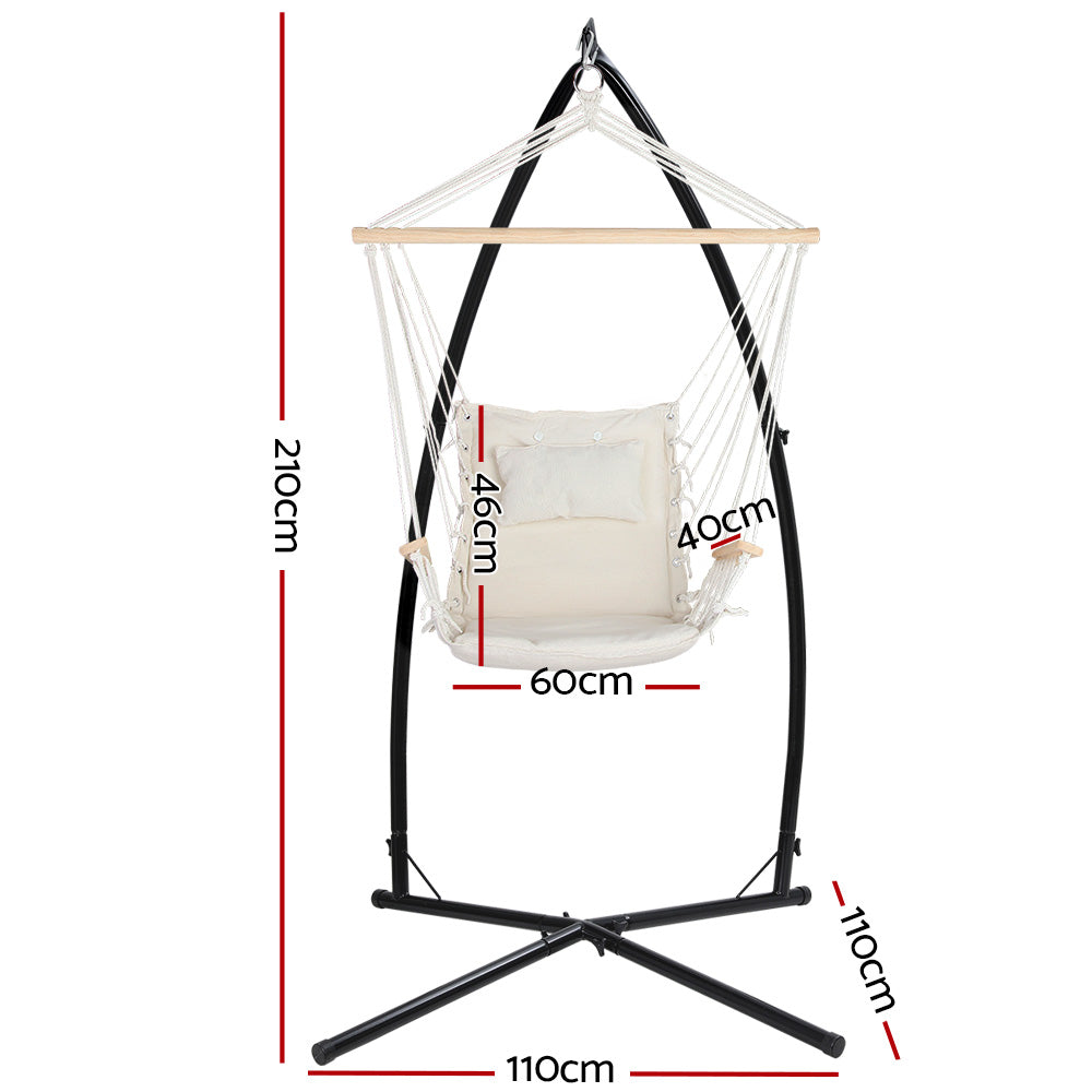 Gardeon Outdoor Hanging Hammock Chair with Steel Stand | Cream