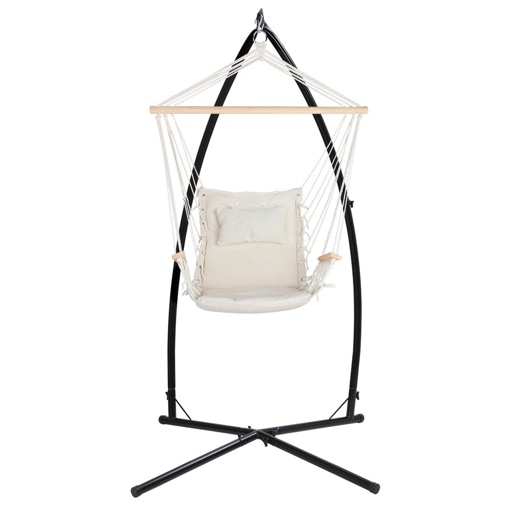 Gardeon Outdoor Hanging Hammock Chair with Steel Stand | Cream