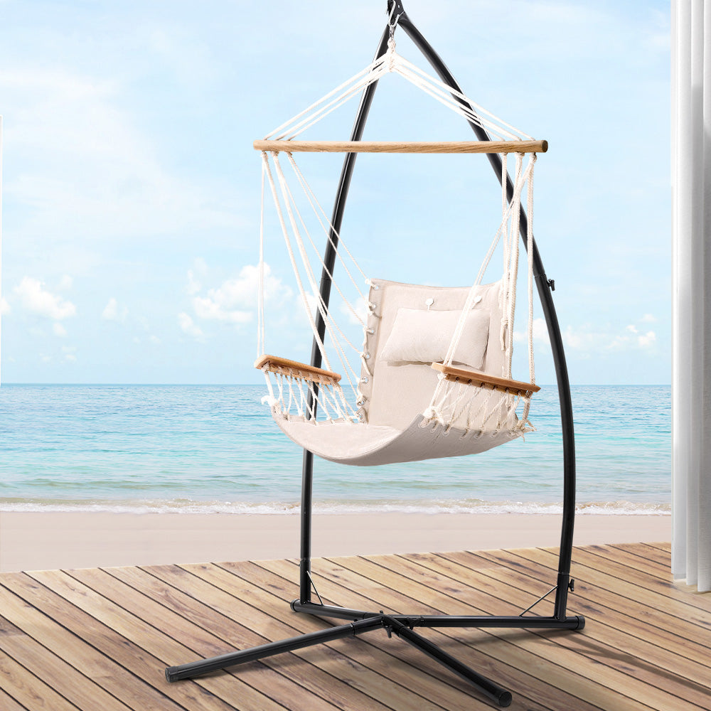 Gardeon Outdoor Hanging Hammock Chair with Steel Stand | Cream