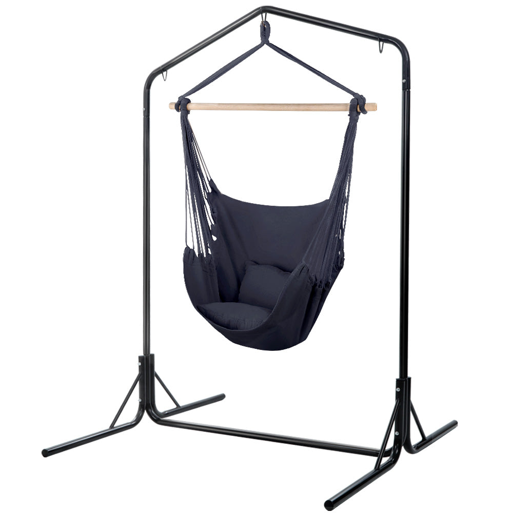 Gardeon Outdoor Hammock Chair with Stand Swing Hanging Hammock with Pillow Grey - Newstart Furniture