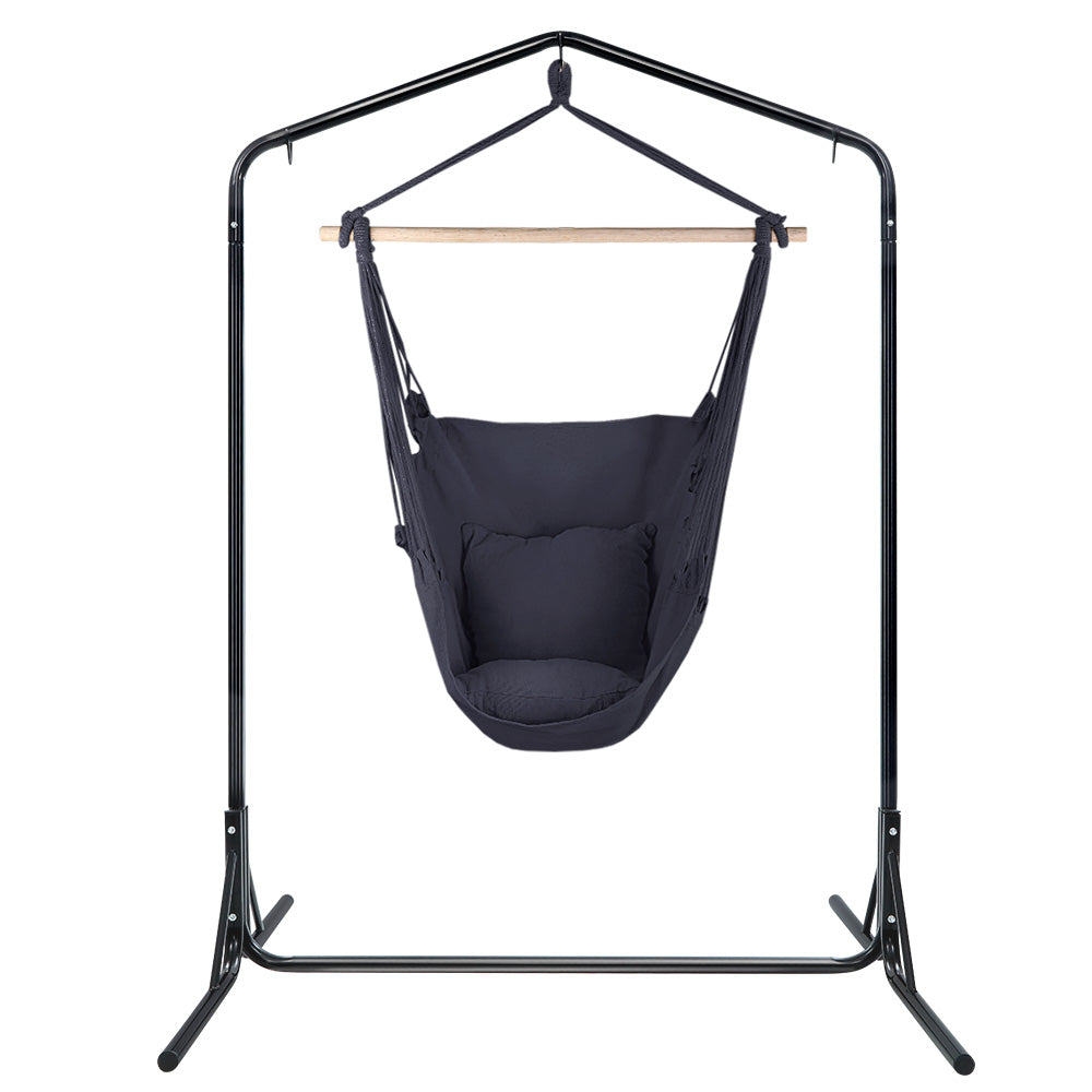 Gardeon Outdoor Hammock Chair with Stand Swing Hanging Hammock with Pillow Grey - Newstart Furniture