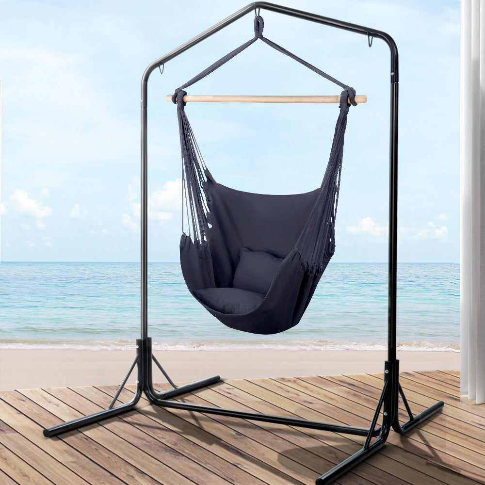 Gardeon Outdoor Hammock Chair with Stand Swing Hanging Hammock with Pillow Grey - Newstart Furniture