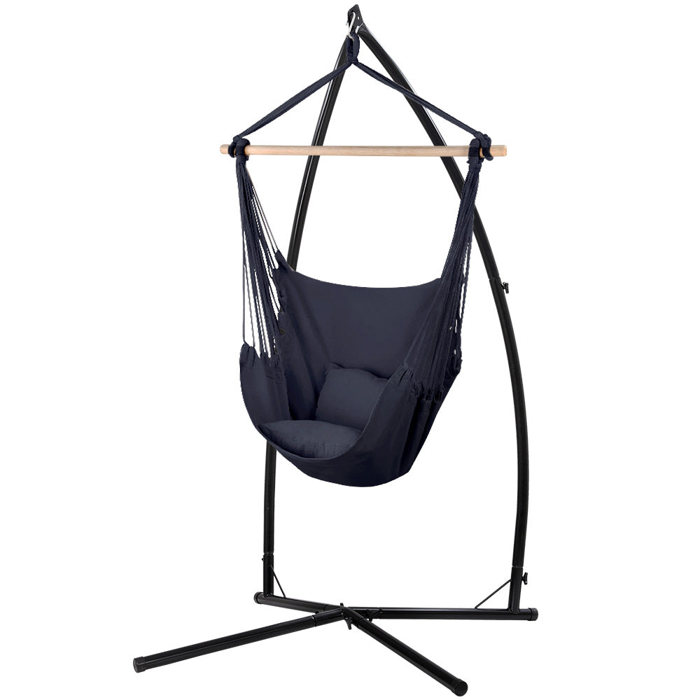 Gardeon Outdoor Hammock Chair with Steel Stand Hanging Hammock with Pillow Grey - Newstart Furniture