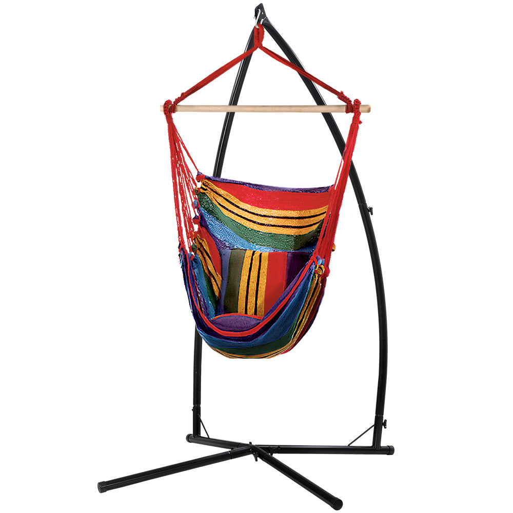 Gardeon Outdoor Hammock Chair with Steel Stand Hanging Hammock Pillow Rainbow - Newstart Furniture