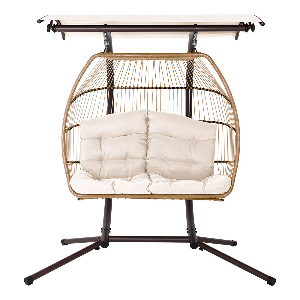 Gardeon Outdoor Furniture Lounge Hanging Swing Chair Egg Hammock Stand Rattan Wicker Latte - Newstart Furniture