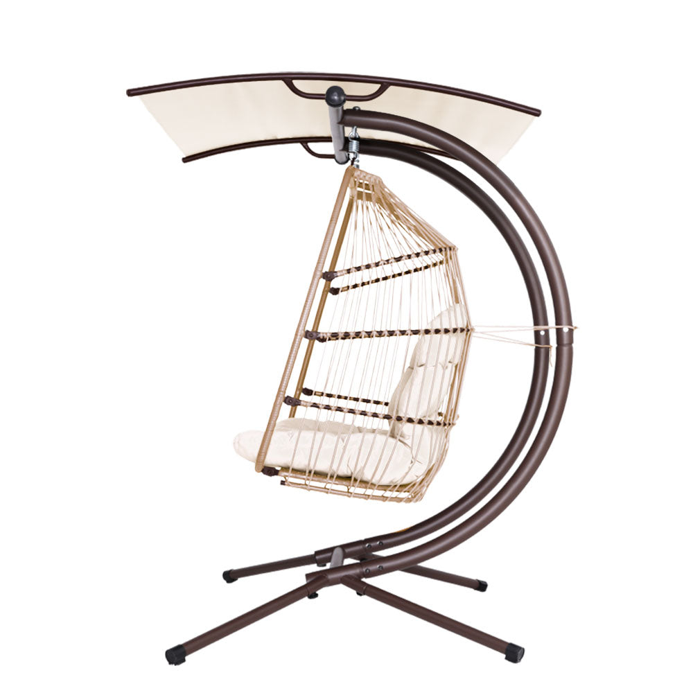 Gardeon Outdoor Furniture Lounge Hanging Swing Chair Egg Hammock Stand Rattan Wicker Latte - Newstart Furniture