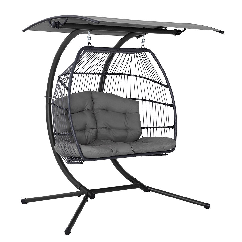 Gardeon Outdoor Furniture Lounge Hanging Swing Chair Egg Hammock Stand Rattan Wicker Grey - Newstart Furniture