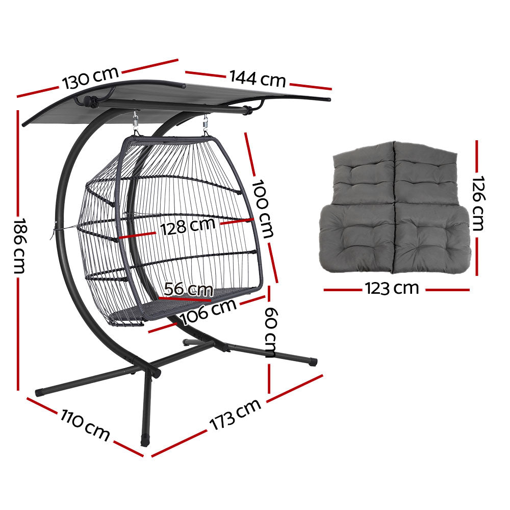 Gardeon Outdoor Furniture Lounge Hanging Swing Chair Egg Hammock Stand Rattan Wicker Grey - Newstart Furniture