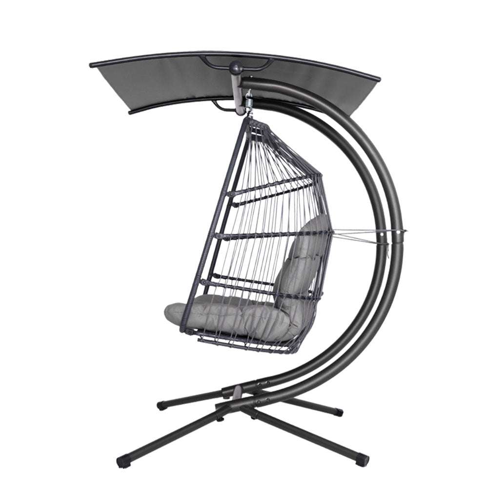 Gardeon Outdoor Furniture Lounge Hanging Swing Chair Egg Hammock Stand Rattan Wicker Grey - Newstart Furniture