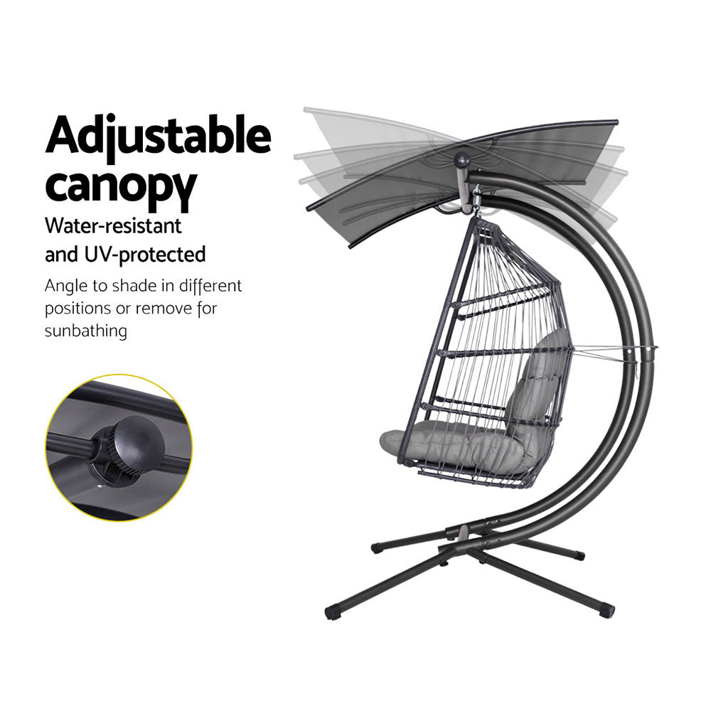 Gardeon Outdoor Furniture Lounge Hanging Swing Chair Egg Hammock Stand Rattan Wicker Grey - Newstart Furniture