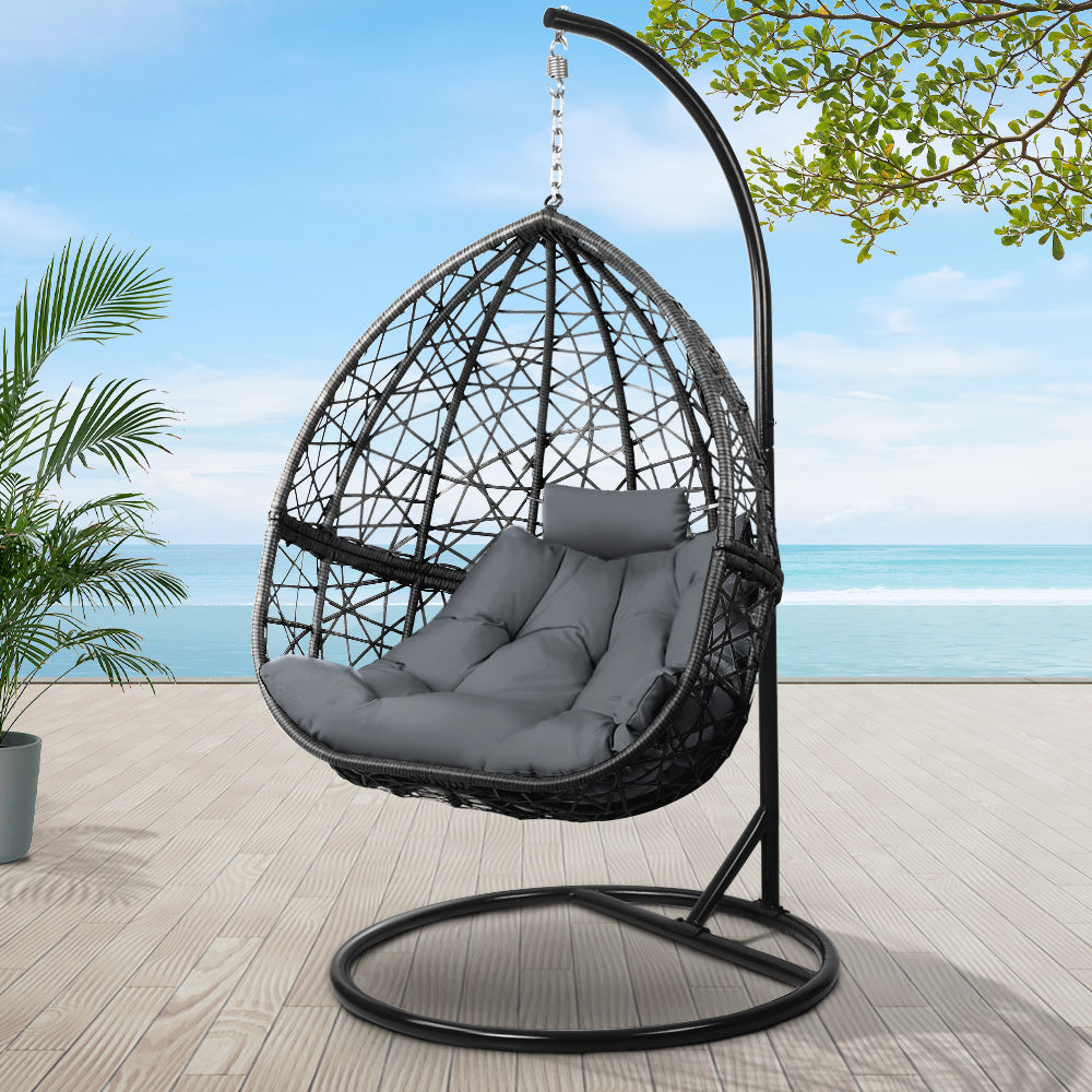 Gardeon Outdoor Hanging Swing Chair - Black - Newstart Furniture