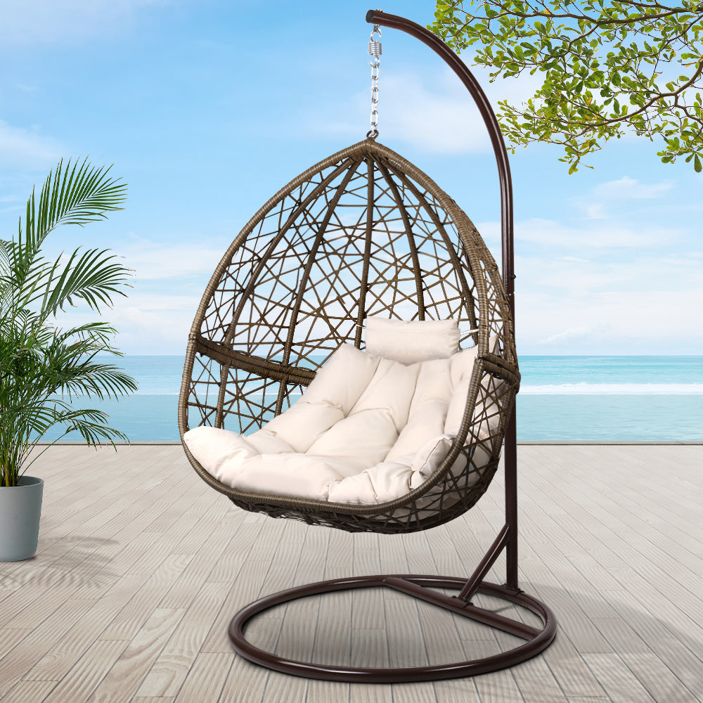 Gardeon Outdoor Hanging Swing Chair - Brown - Newstart Furniture