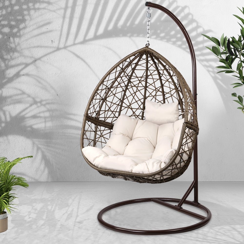 Gardeon Outdoor Hanging Swing Chair - Brown - Newstart Furniture