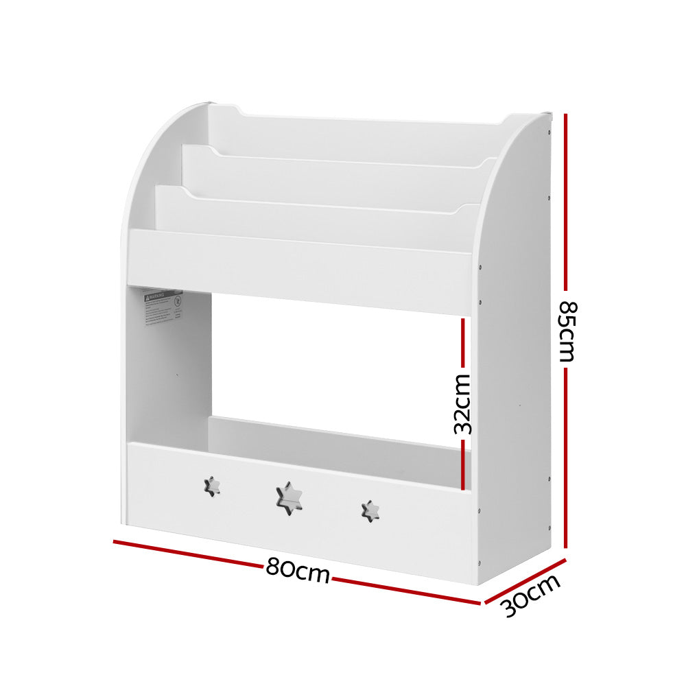 Keezi Kids Bookshelf Children Toy Storage Magazine Rack Organiser Bookcase White - Newstart Furniture