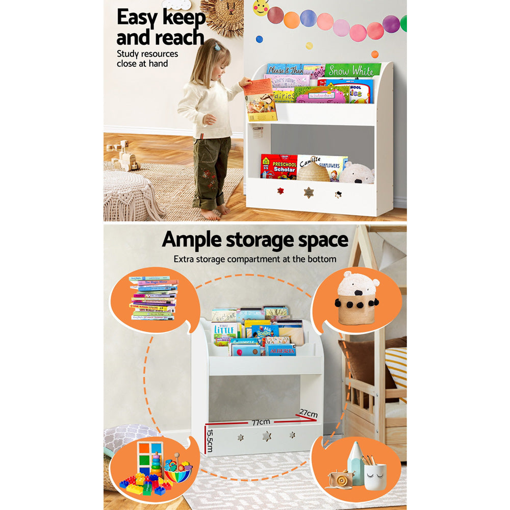 Keezi Kids Bookshelf Children Toy Storage Magazine Rack Organiser Bookcase White - Newstart Furniture