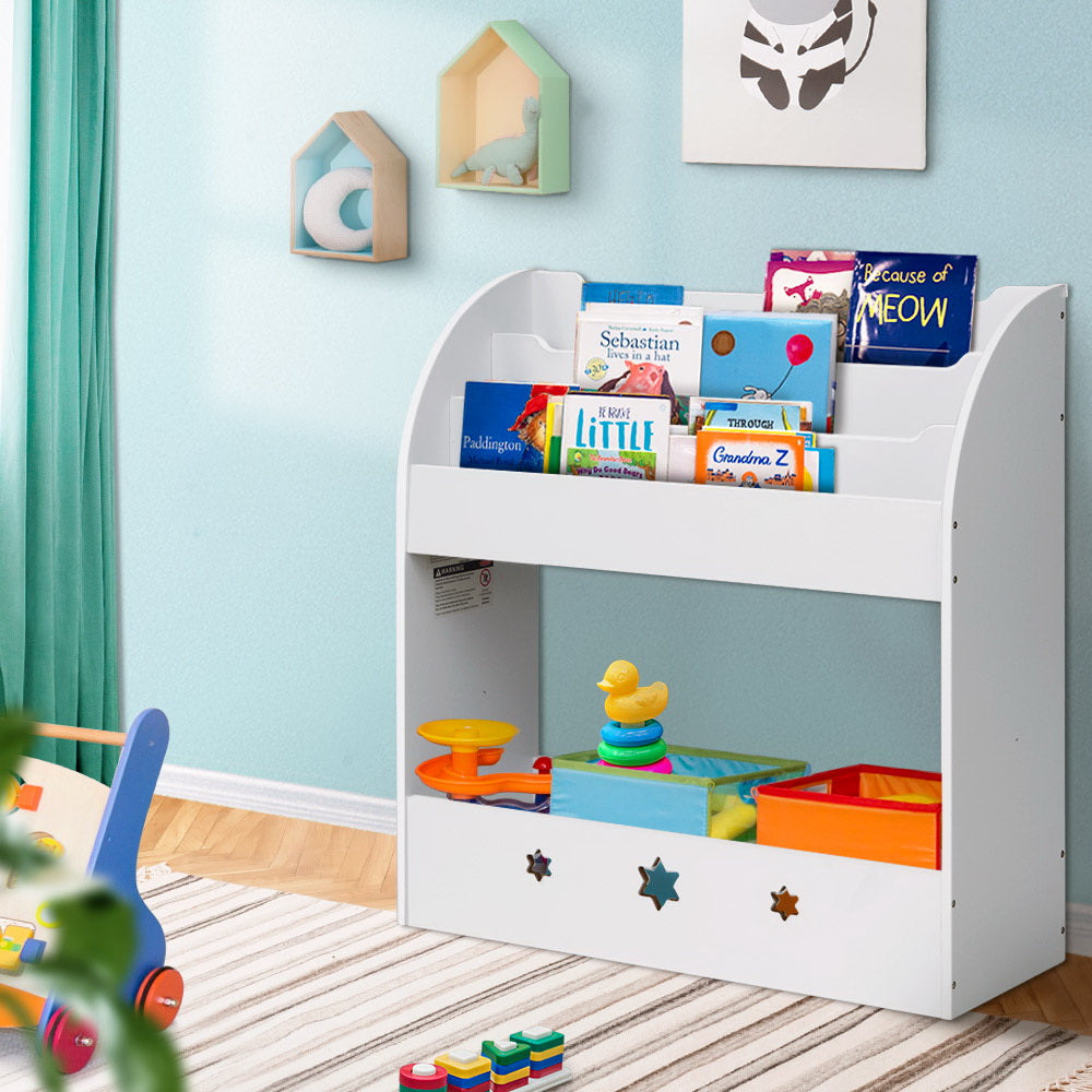 Keezi Kids Bookshelf Children Toy Storage Magazine Rack Organiser Bookcase White - Newstart Furniture