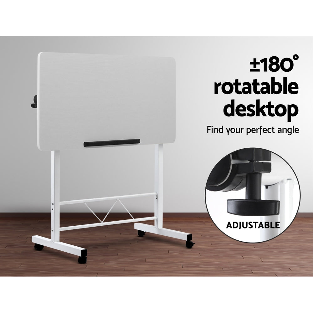 Portable Mobile Laptop Desk Notebook Computer Height Adjustable Table Sit Stand Study Office Work White - Newstart Furniture