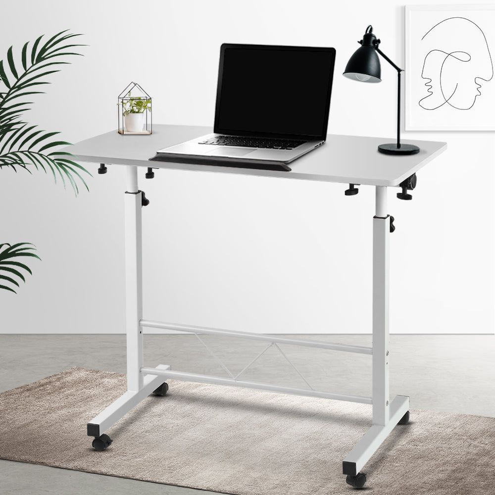 Portable Mobile Laptop Desk Notebook Computer Height Adjustable Table Sit Stand Study Office Work White - Newstart Furniture