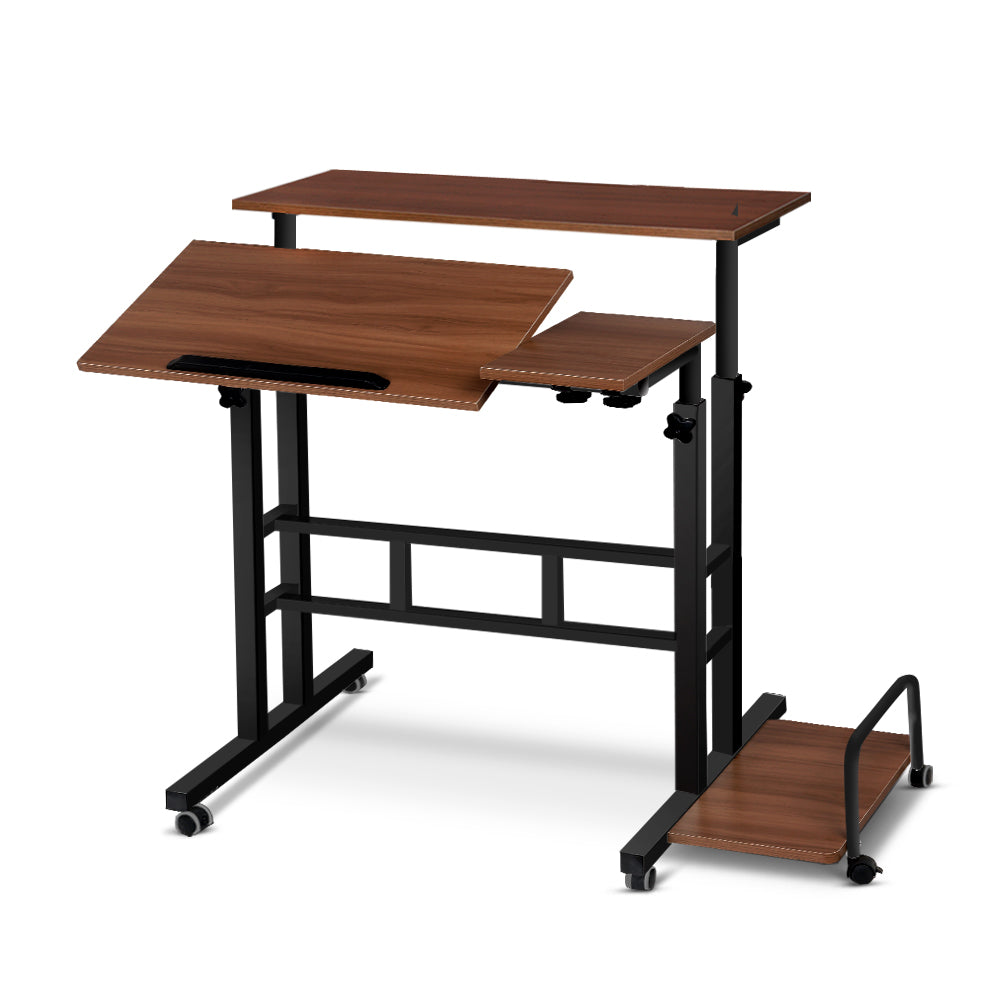 Artiss Twin Laptop Table Desk - Dark Wood - Newstart Furniture