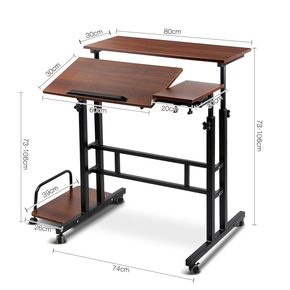 Artiss Twin Laptop Table Desk - Dark Wood - Newstart Furniture