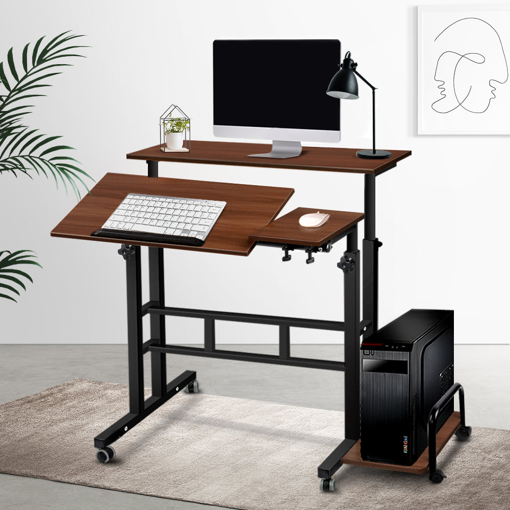 Artiss Twin Laptop Table Desk - Dark Wood - Newstart Furniture