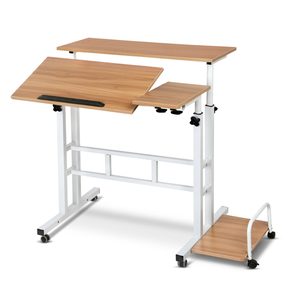 Artiss Twin Laptop Table Desk - Light Wood - Newstart Furniture