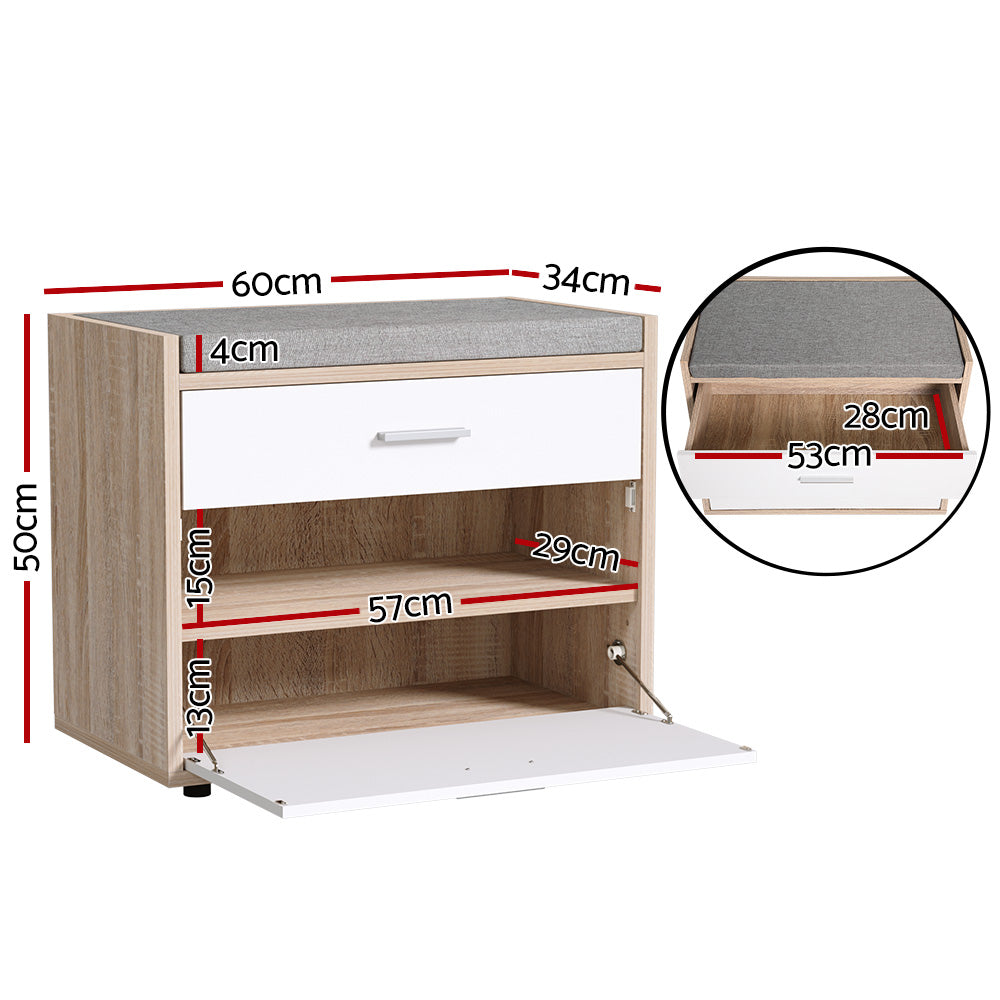 Artiss Wooden Shoe Cabinet Bench with Storage Seat | 8 Pairs