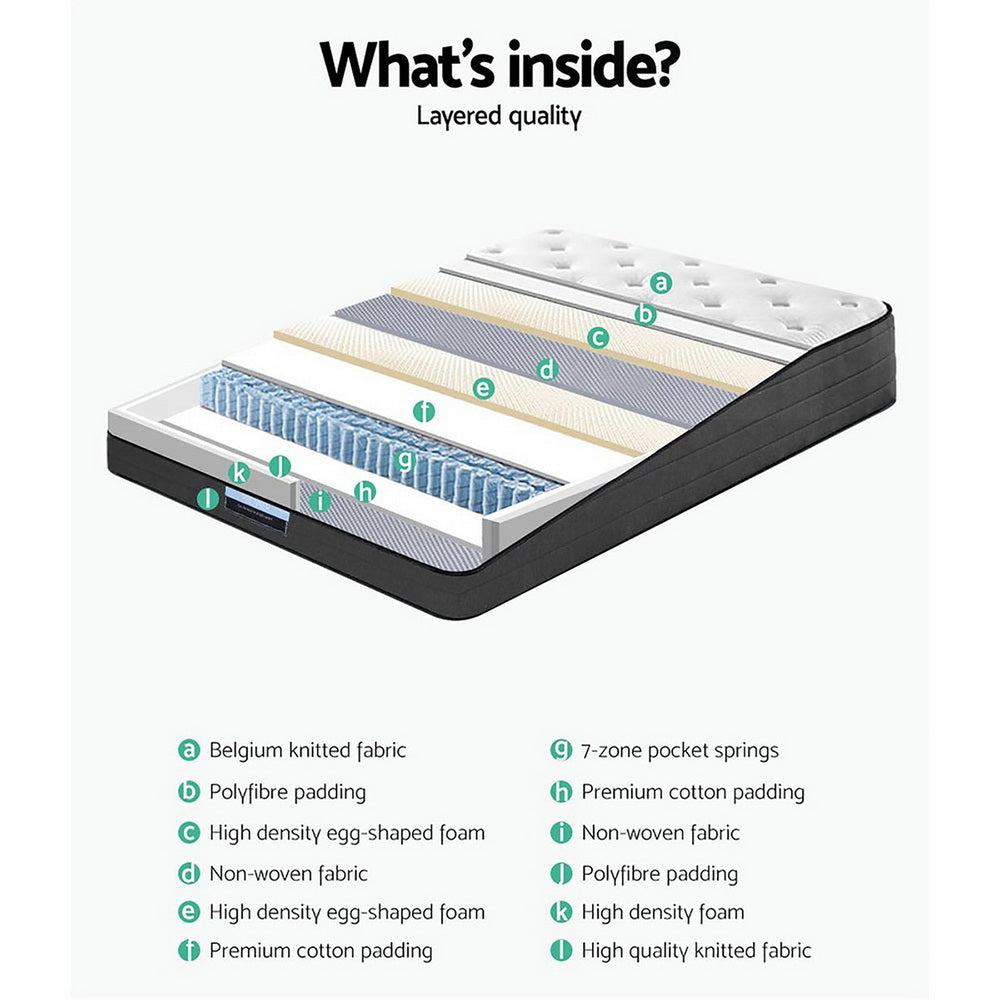 Giselle Bedding KING Mattress Bed 7 Zone Euro Top Pocket Spring Firm Foam - Newstart Furniture