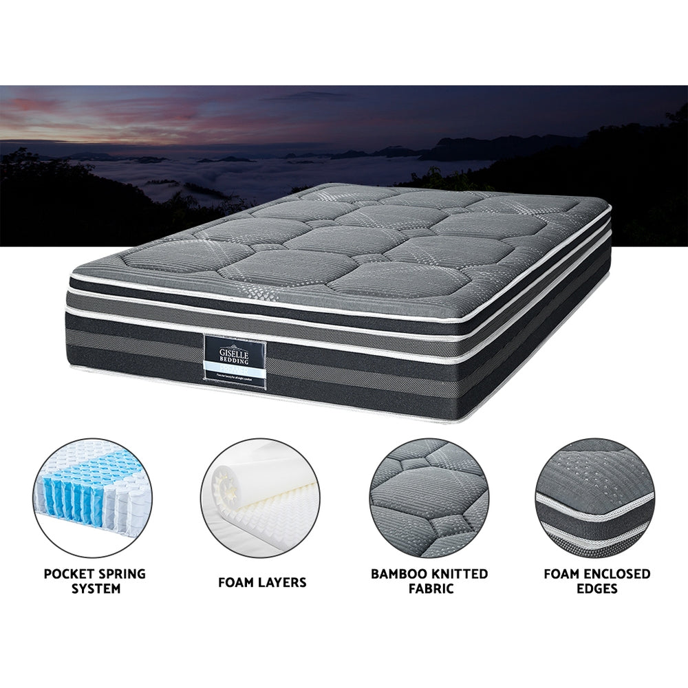 Giselle 35CM KING Mattress Bed 7 Zone Dual Euro Top Pocket Spring Medium Firm - Newstart Furniture