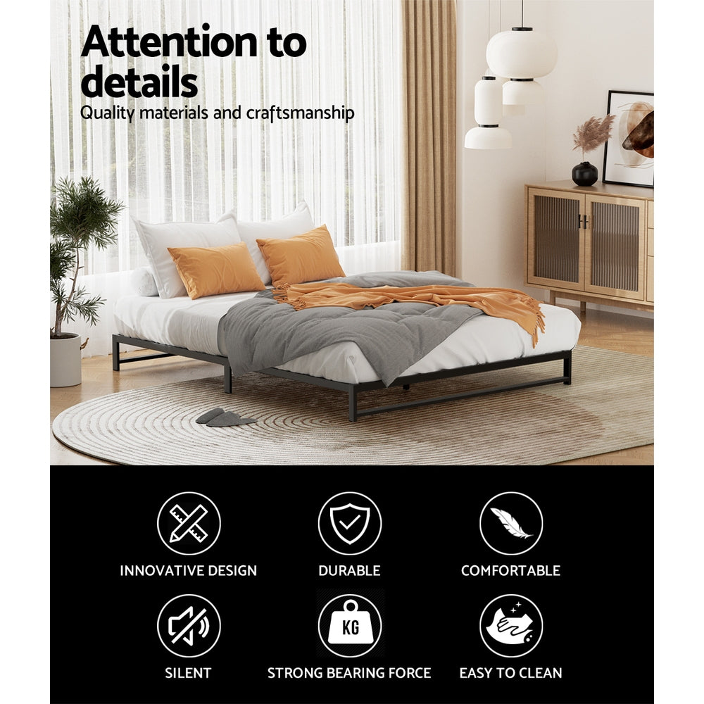 Artiss Metal Bed Frame Double Size Bed Base Mattress Platform Black BERU - Newstart Furniture