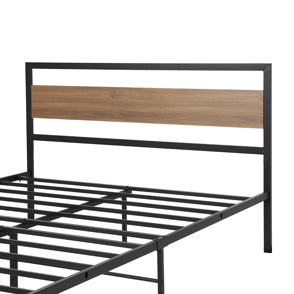 Artiss Bed Frame Metal Bed Base Double Size Platform Wooden Headboard Black DREW - Newstart Furniture
